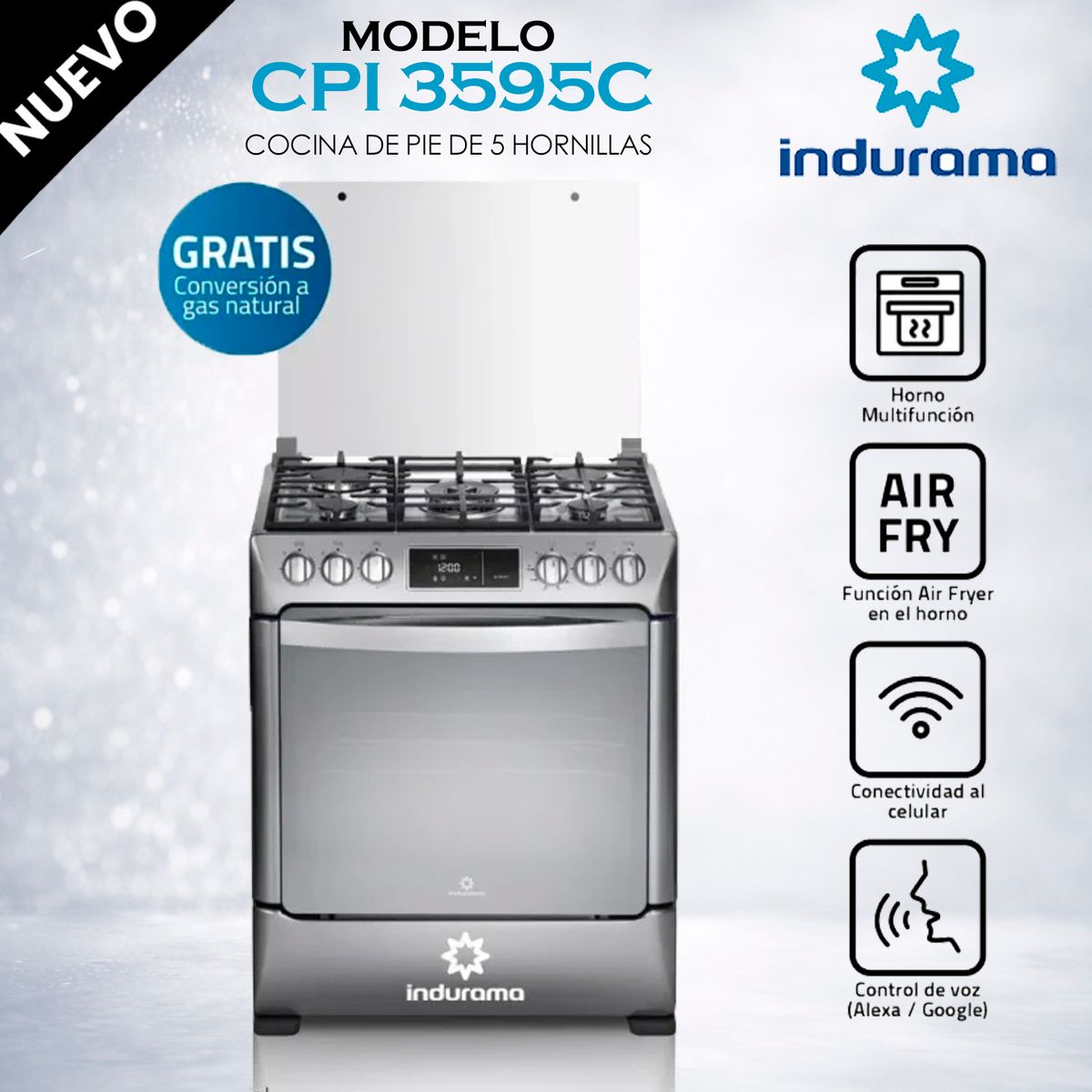 INDURAMA - CPI-3595C - Cocina Smart 30 Pulgadas 5 Hornillas Croma Indurama