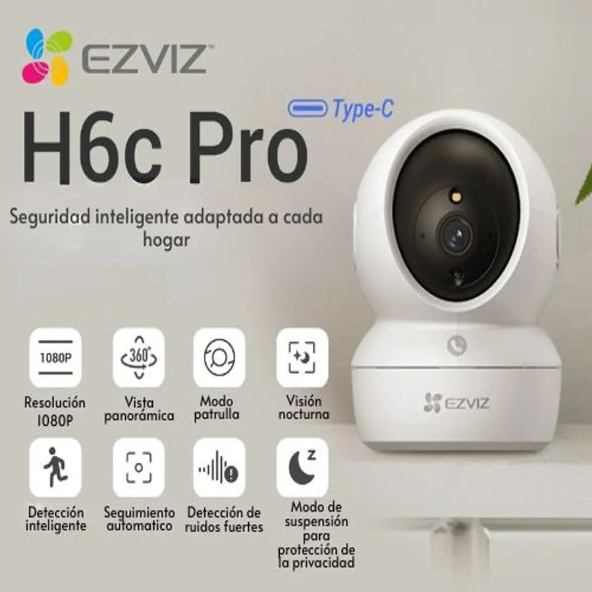 EZVIZ - Cámara EZVIZ H6c Pro 2MP  Seguridad Inteligente 360° para tu Hogar