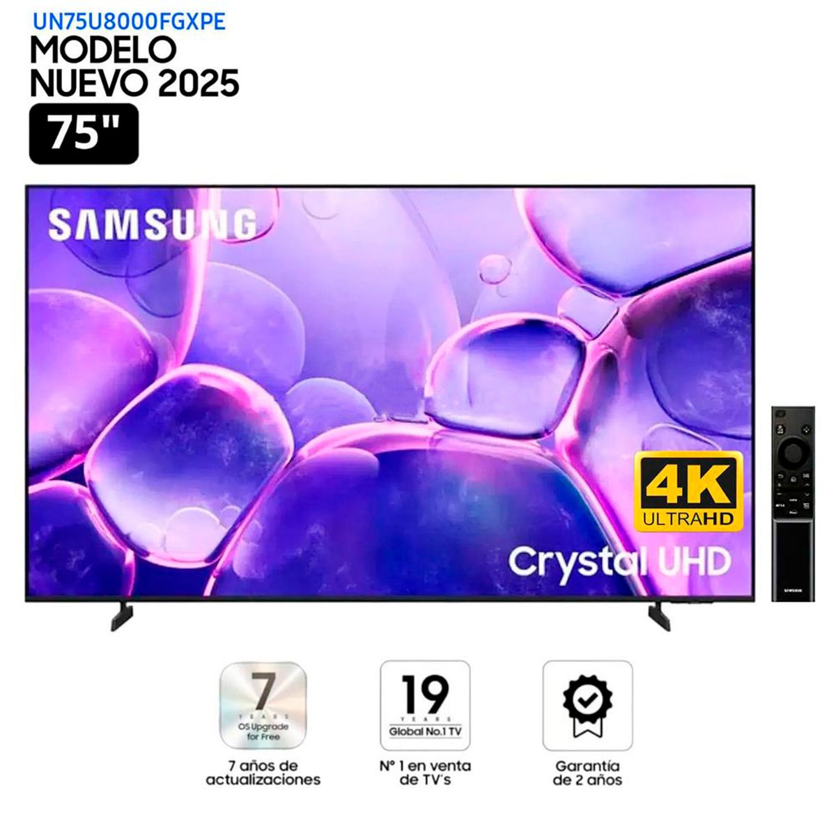 SAMSUNG - Televisor Smart UHD 4K 75 pulgadas Samsung Crystal UN75U8000FG-Modelo Nuevo