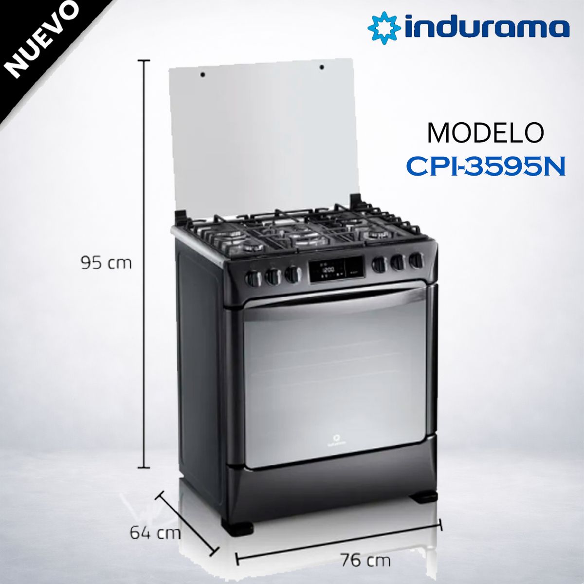 INDURAMA - CPI-3595N - Cocina 5 Quemadores Smart Black Steel Indurama