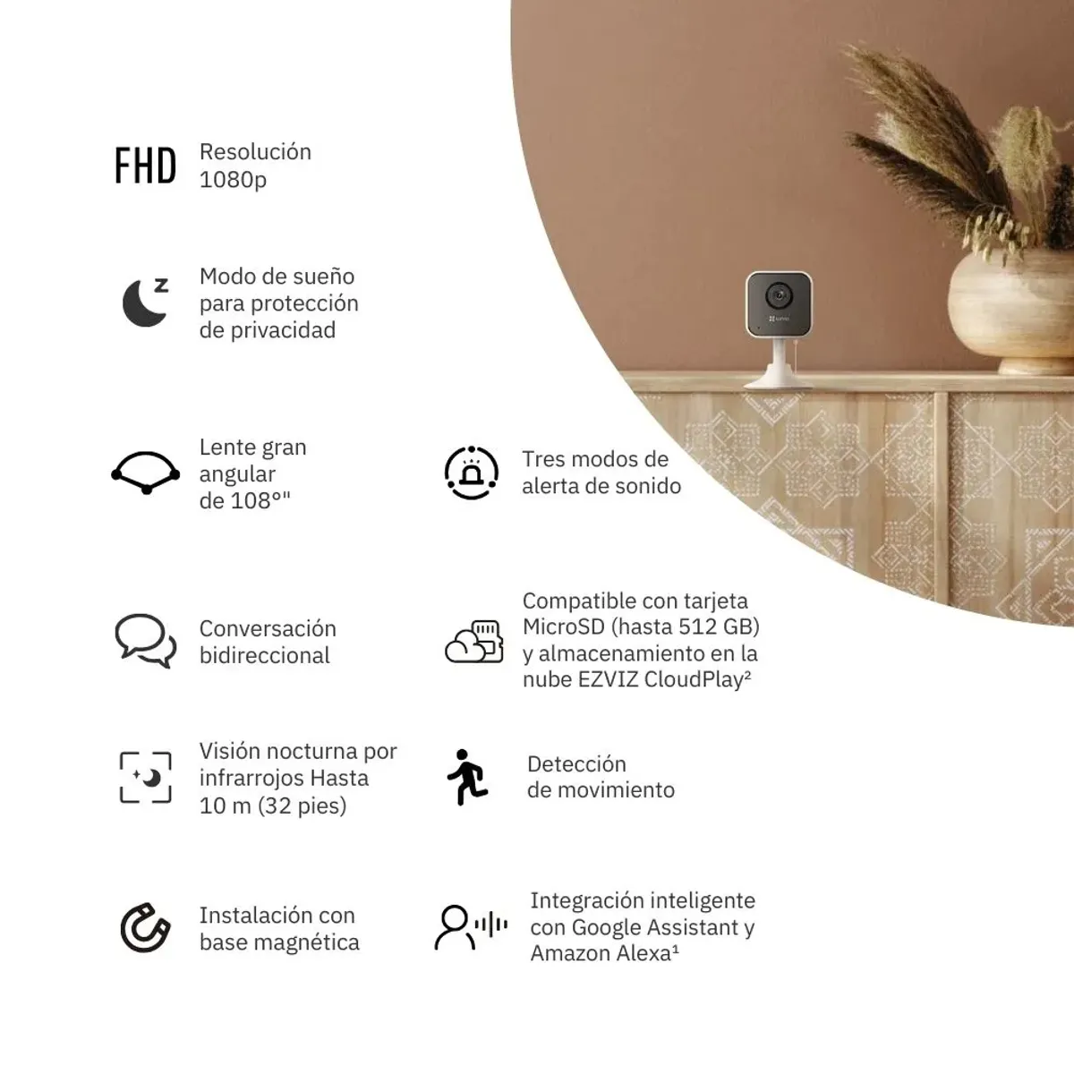 EZVIZ - Cámara EZVIZ H1c 2MP compatible con Alexa y Google Home