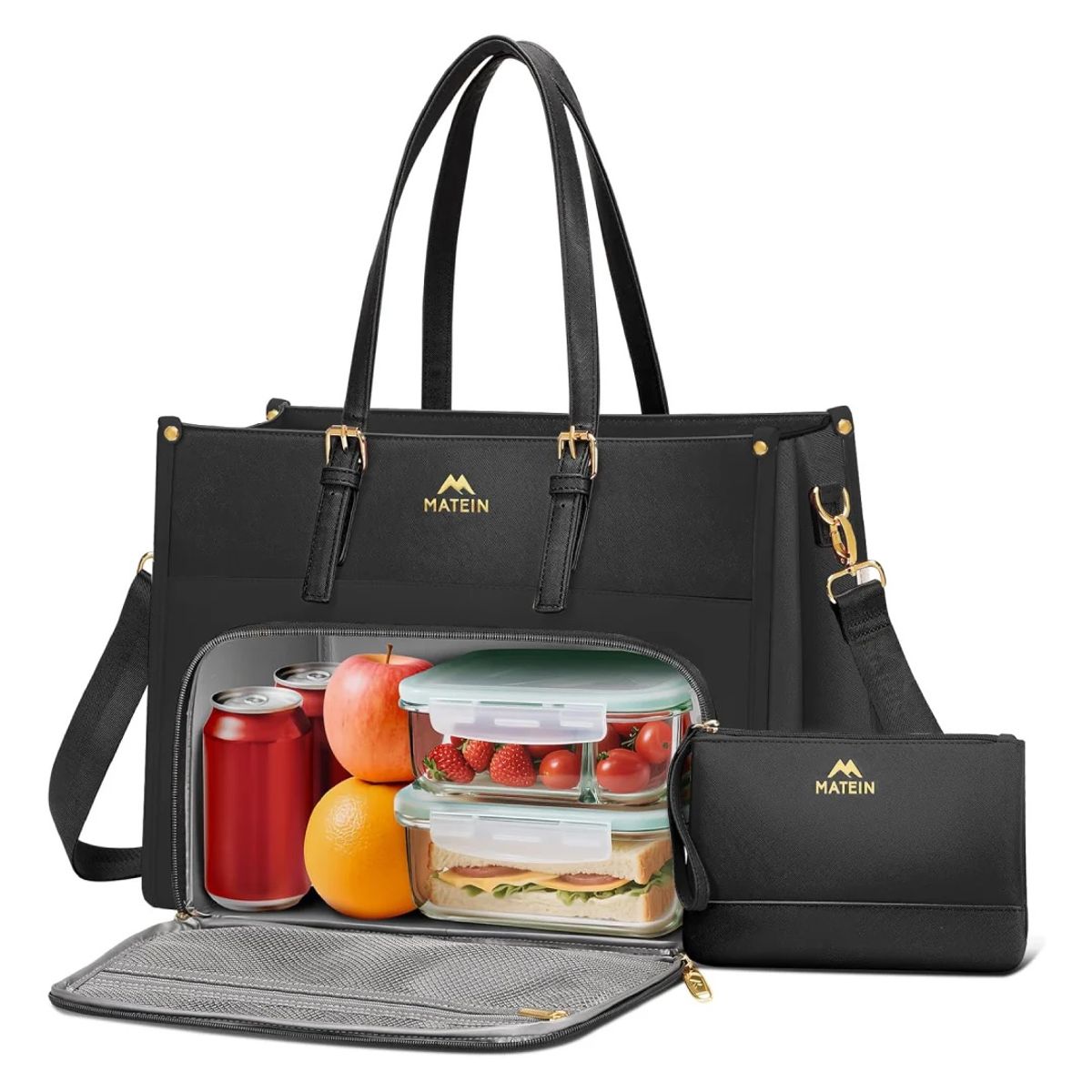 MATEIN - Bolso De Mujer MATEIN Maletin Tote Con Bolsillo Termico y Portalaptop USB Para Trabajo Estudio Viaje