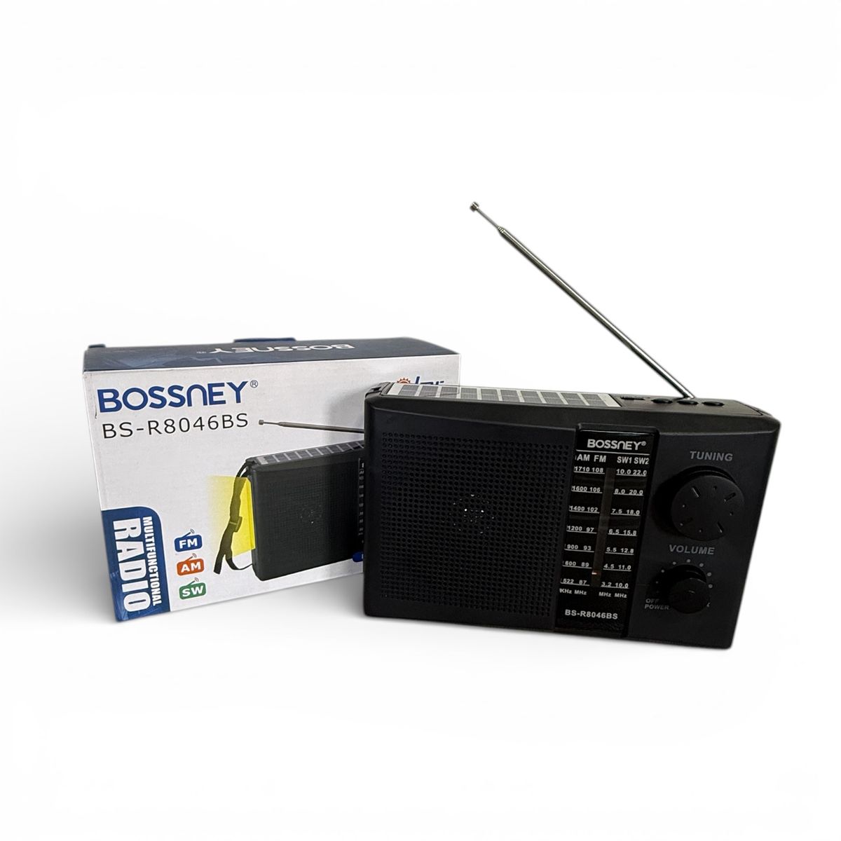 GENERICO - Radio Portátil Bossney Solar Bluetooth FMAMSW con Linterna