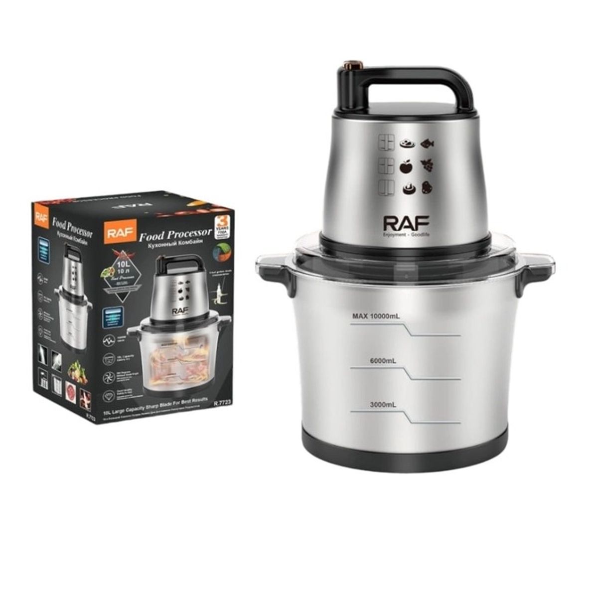 GENERICO - Picadora de Alimentos Eléctrico 10L Multifuncional Acero Inoxidable Alta Capacidad