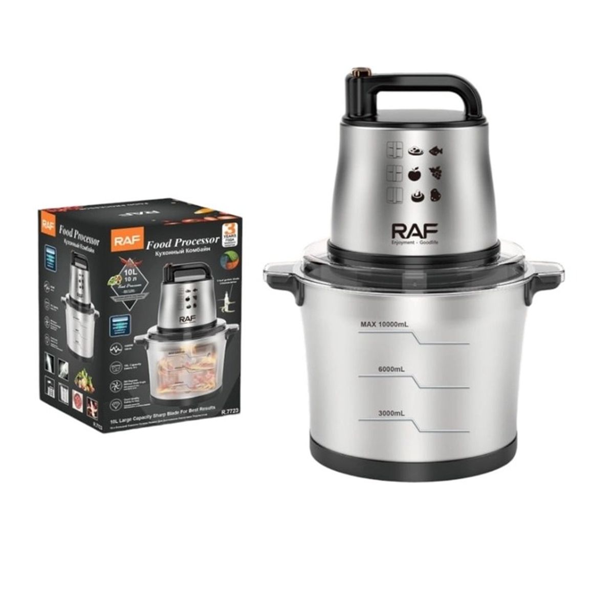 GENERICO - Picadora de Alimentos Eléctrico 10L Multifuncional Acero Inoxidable Alta Capacidad