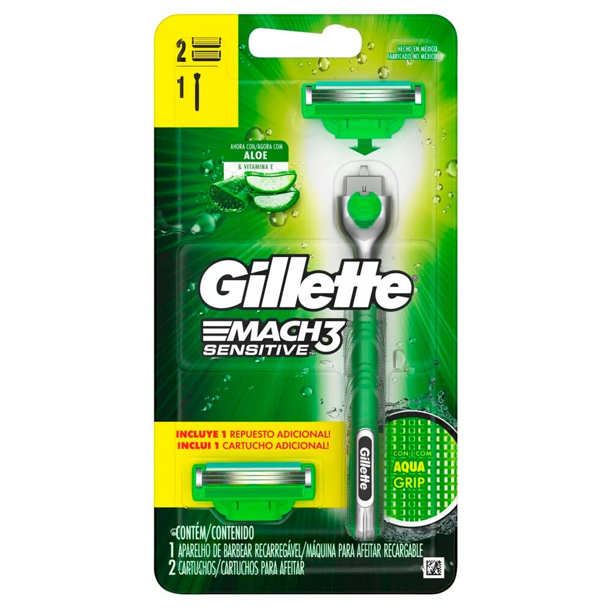 GILLETTE - Maquina de Afeitar Gillette Mach3 Sensitive AquaGrip + 2Rep.