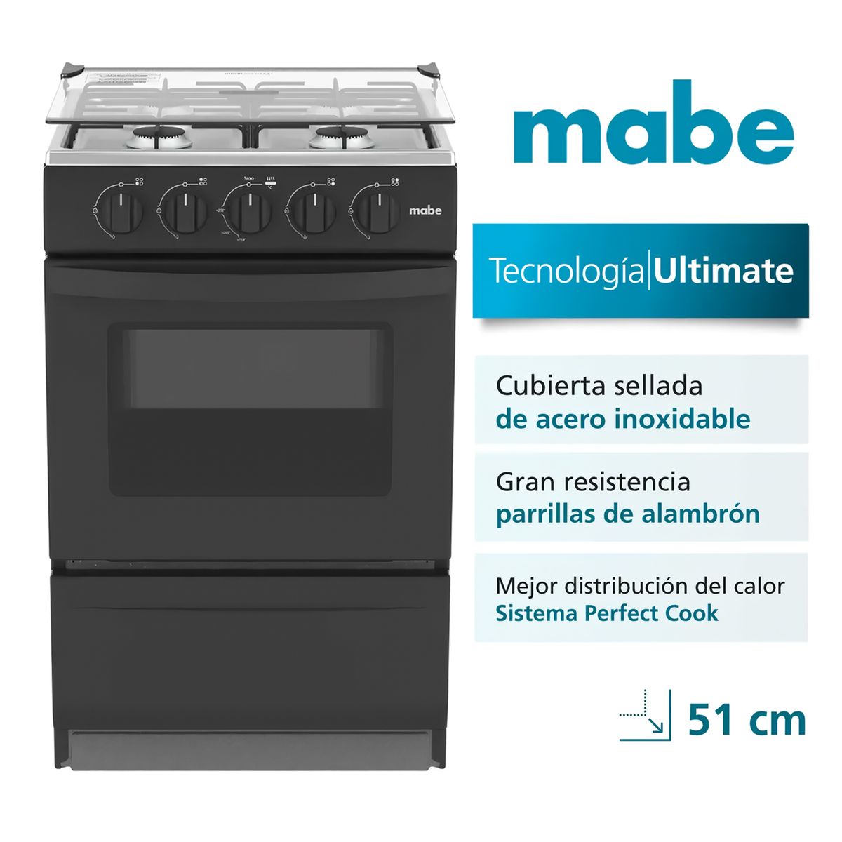 Mabe - Cocina Mabe de Piso a Gas 51cm Negro EMP2000AN0