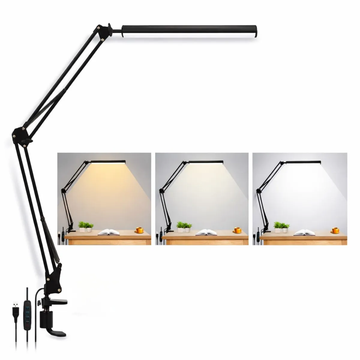 SEISA - Lámpara de Escritorio Articulada de Metal con Luz LED Cable USB