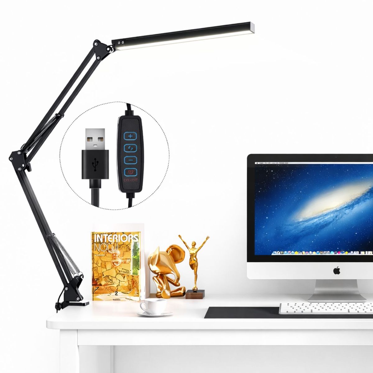 SEISA - Lámpara de Escritorio Articulada de Metal con Luz LED Cable USB