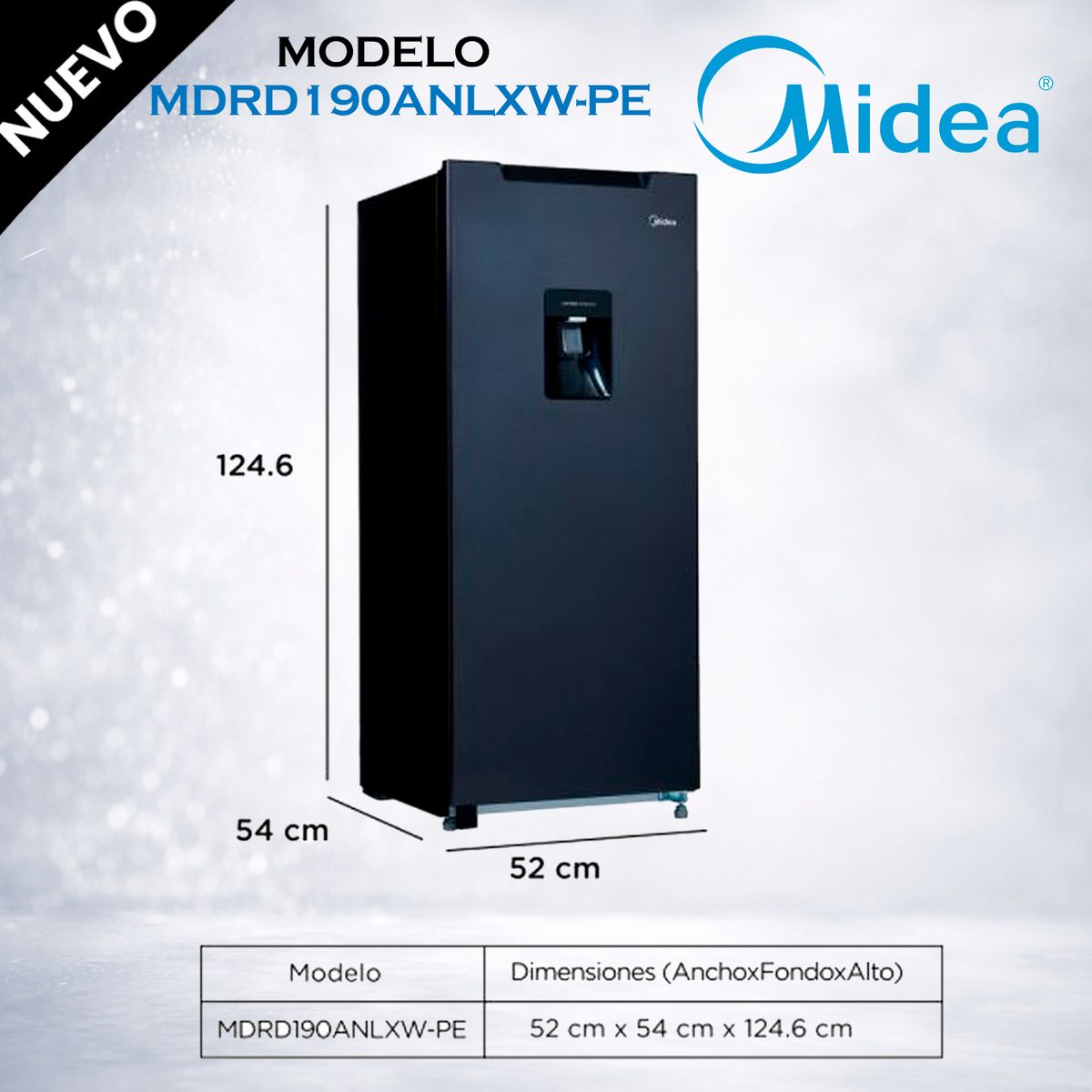 MIDEA - MDRD190ANLXW-PE - Refrigeradora Jazz Black 187Lt Frost 1 Puerta Midea