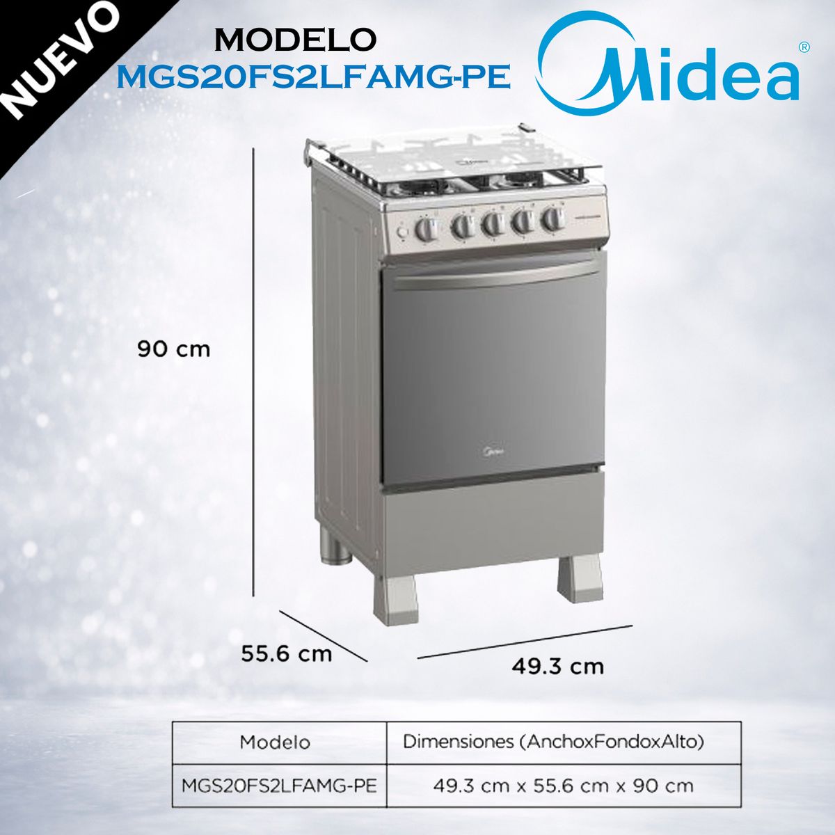 MIDEA - MGS20FS2LFAMG-PE - Cocina De Pie 1 Horno 4 Hornillas, Mastercook Plus 20'' Gris Midea