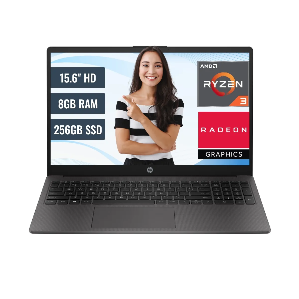 HP - Laptop HP 255 G10 RYZEN 3 7320U Pantalla 15.6, RAM 8GB, SSD 256GB