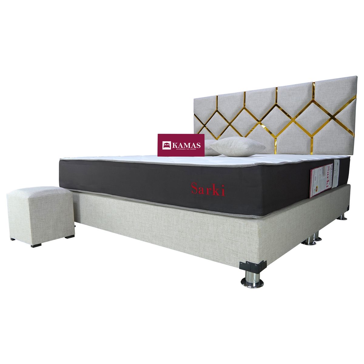 KAMAS - DORMITORIO KING SARKI KING + CABECERA AEREA TORTUN - BLANCO