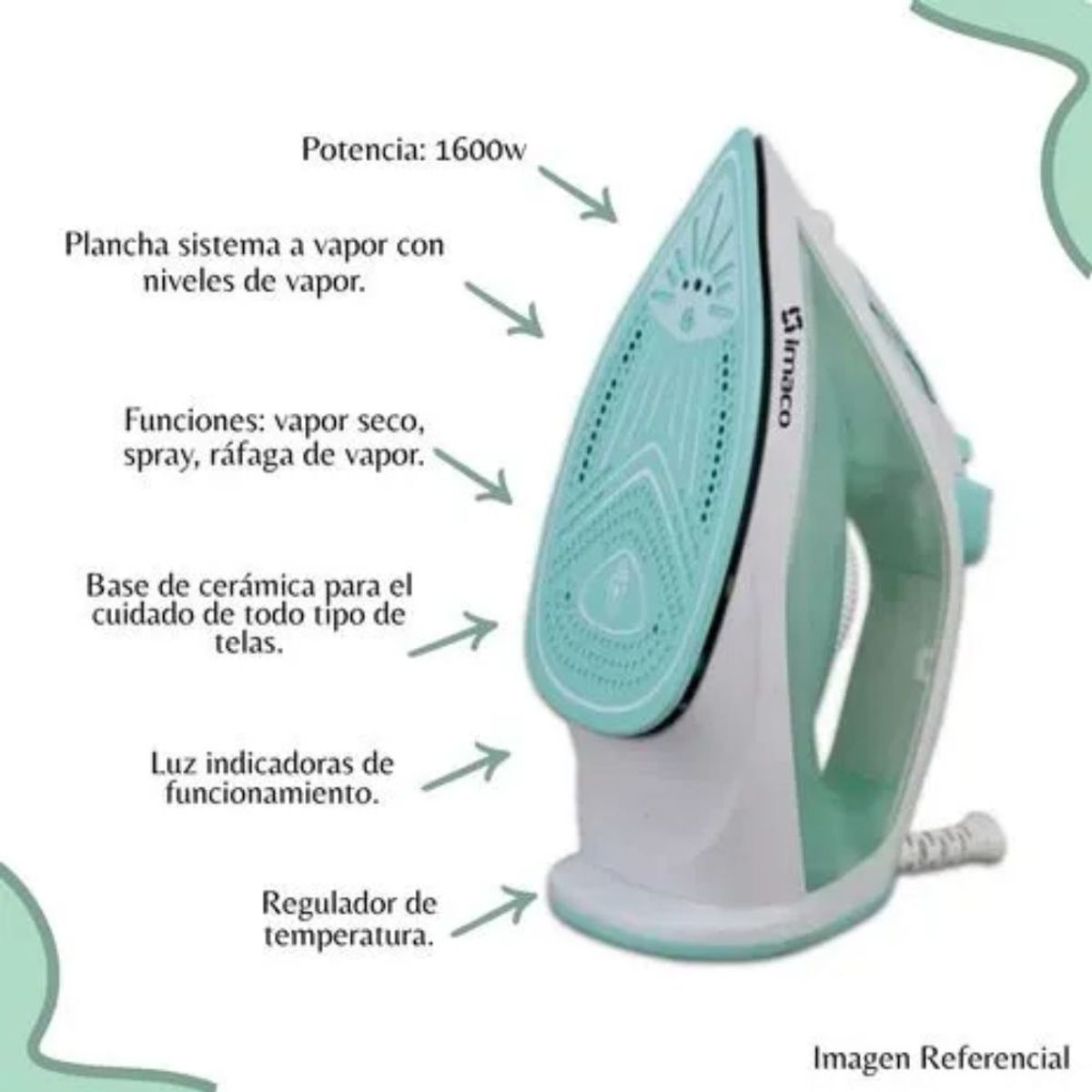 IMACO - Plancha Vapor Base Ceramica Cverde Imaco Eta1615v Verde Claro