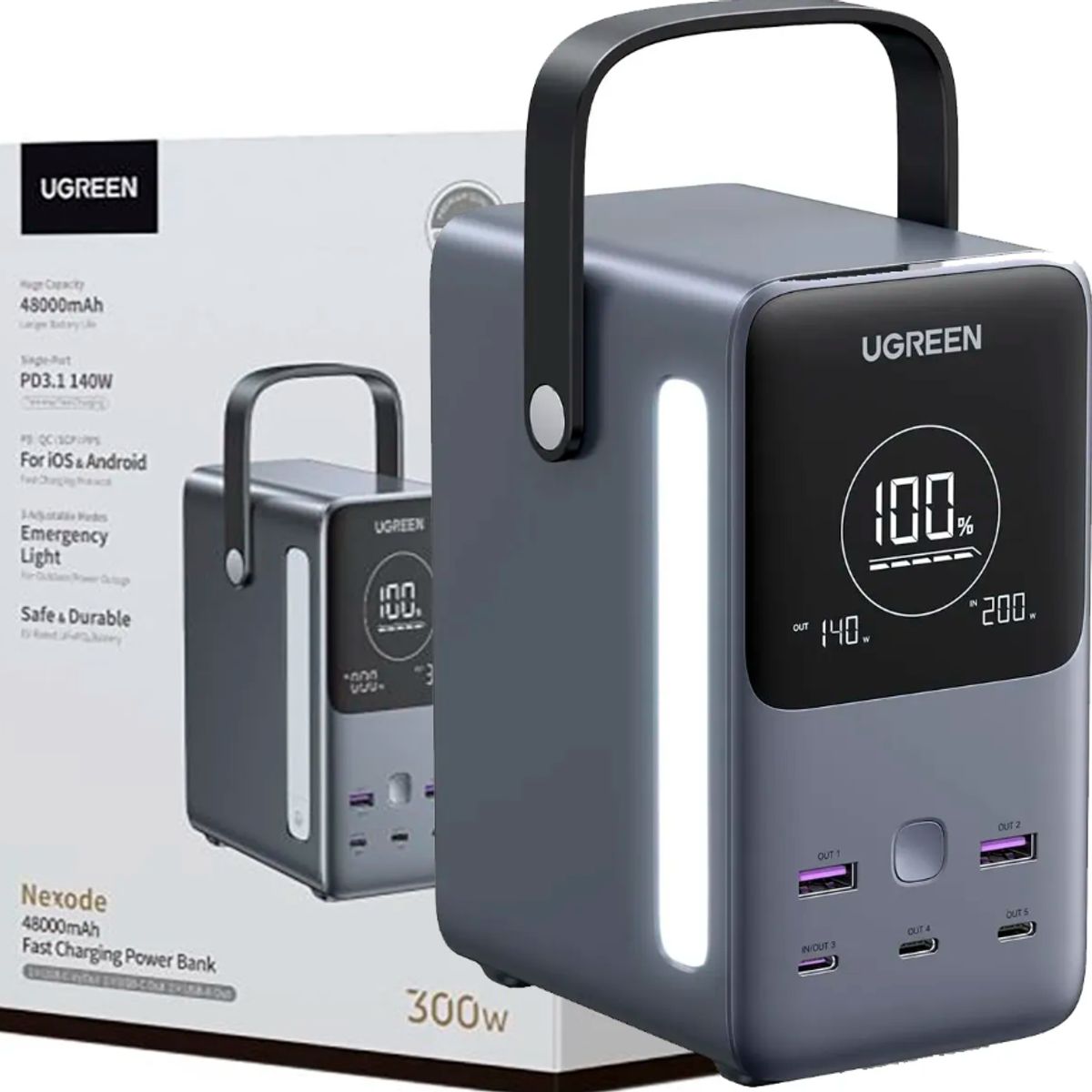 UGREEN - Ugreen Nexode Power Bank 48000mAh 300W Gris Carga Rapida PB770