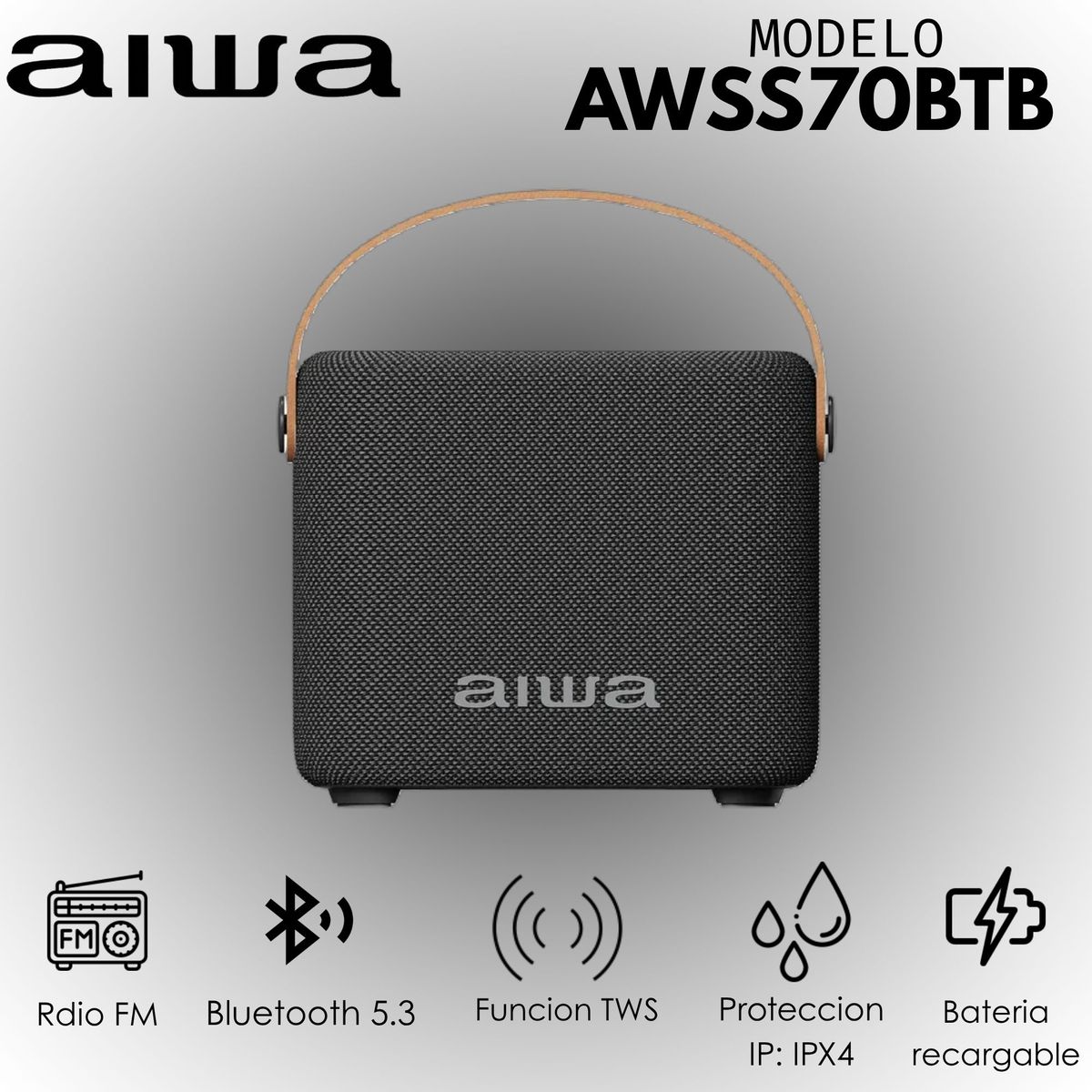 AIWA - Parlante Portátil Bluetooth Aiwa AWS70BTB  Negro