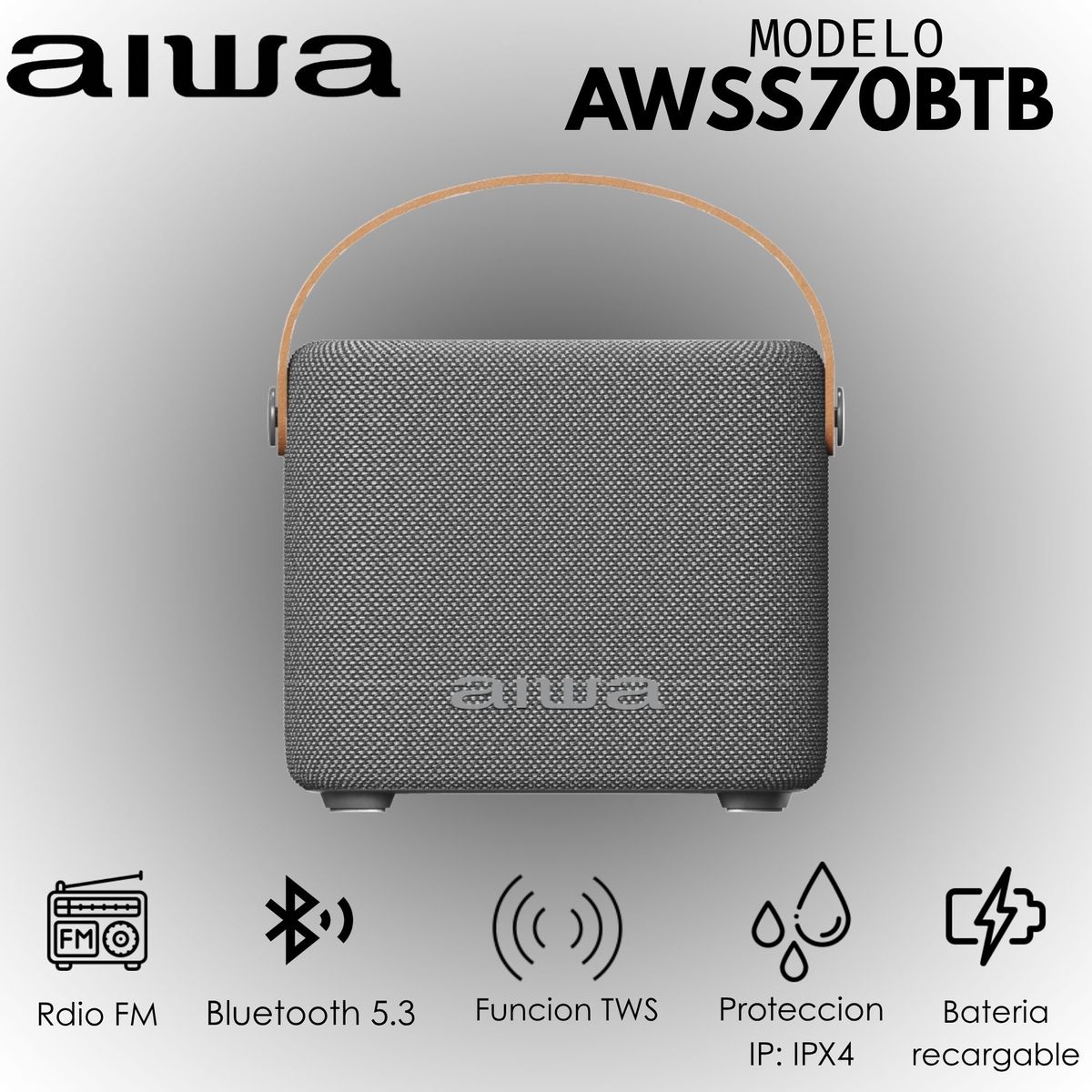 AIWA - Parlante Portátil Bluetooth Aiwa AWS70BTG gris