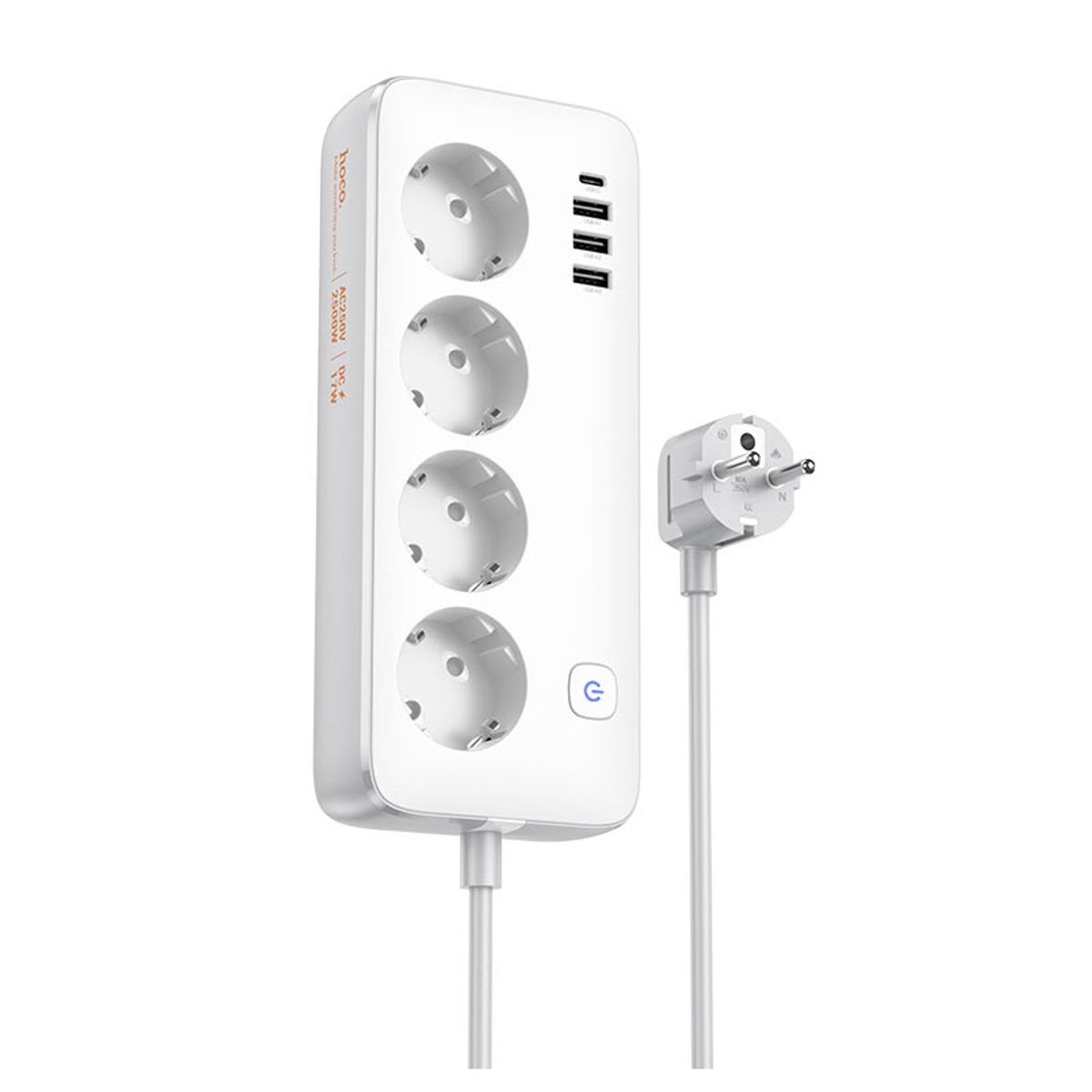 Regleta Extensión AC21 Sunlight - 3 USB + USB-C - Cable 1.5m - 2500W - 4 Tomas AC, marca HOCO - Foto Principal