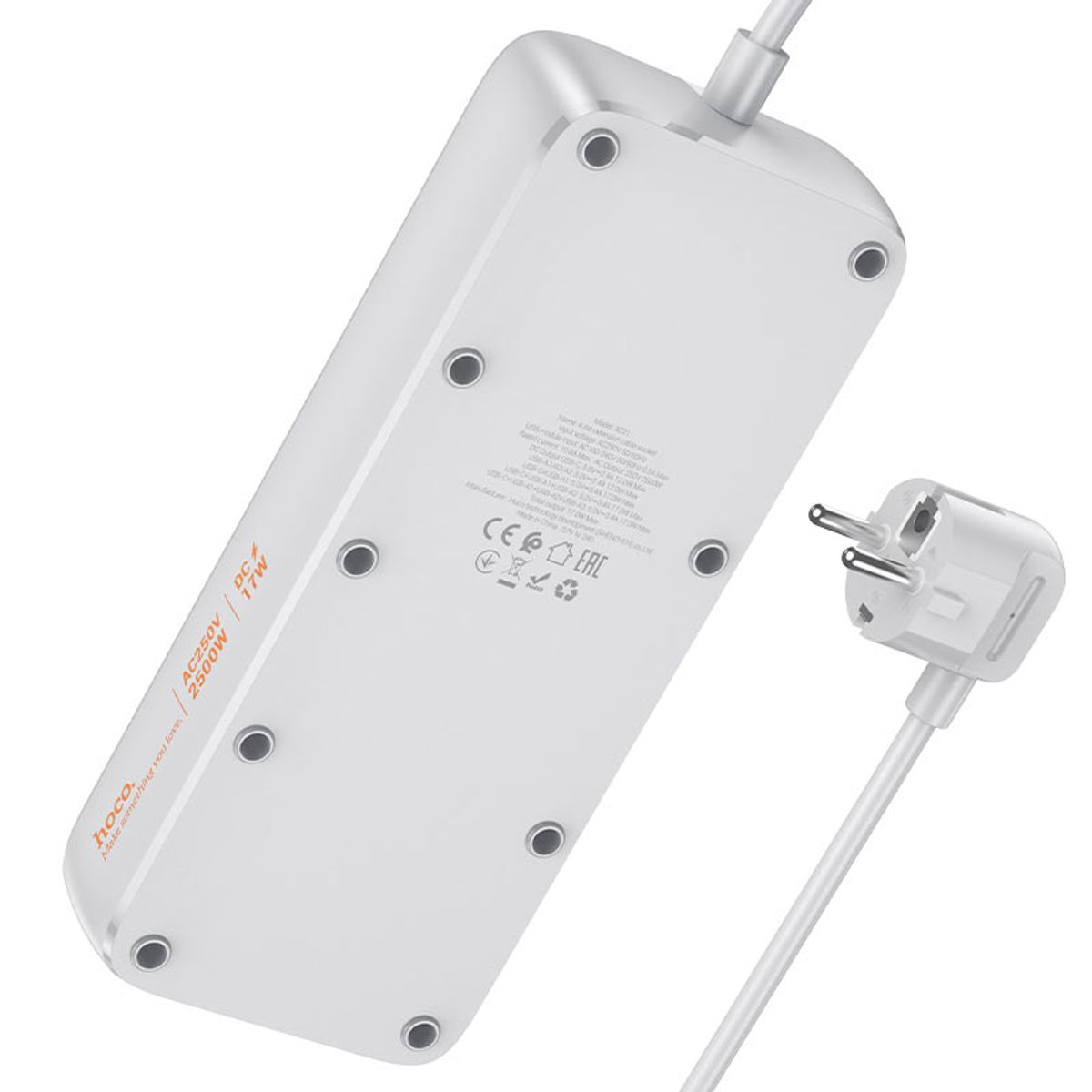 Regleta Extensión AC21 Sunlight - 3 USB + USB-C - Cable 1.5m - 2500W - 4 Tomas AC, marca HOCO - Foto 2