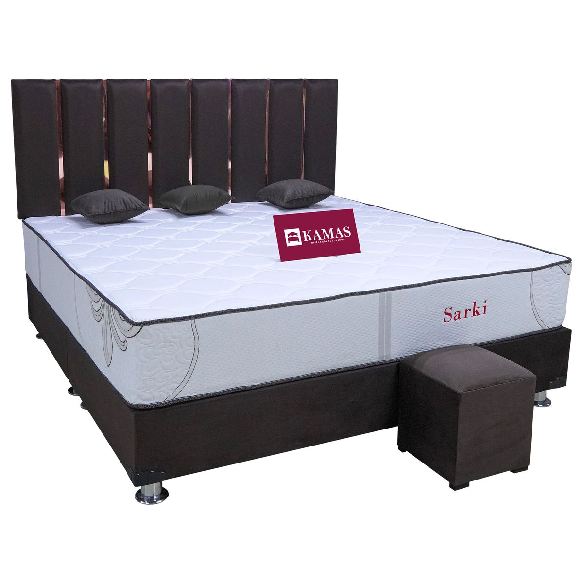 KAMAS - DORMITORIO KAMAS KING SARKI + CABECERA AEREA WELO - CHOCOLATE