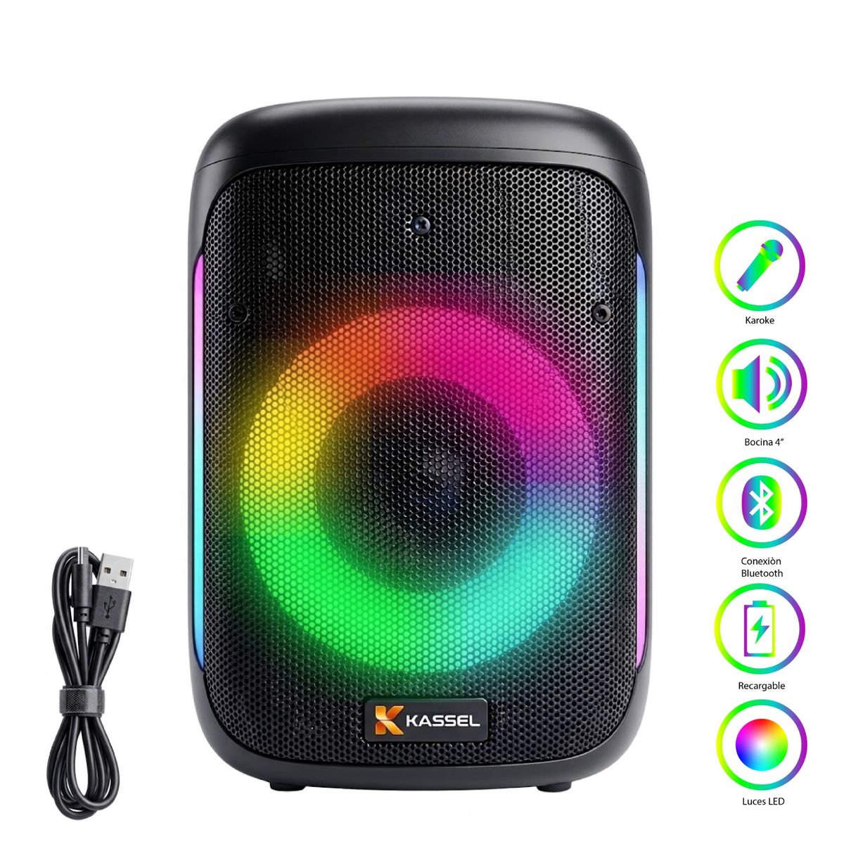 HALION - Parlante Portátil Kassel K412 Bluetooth Tws Usb Radio Fm Rgb