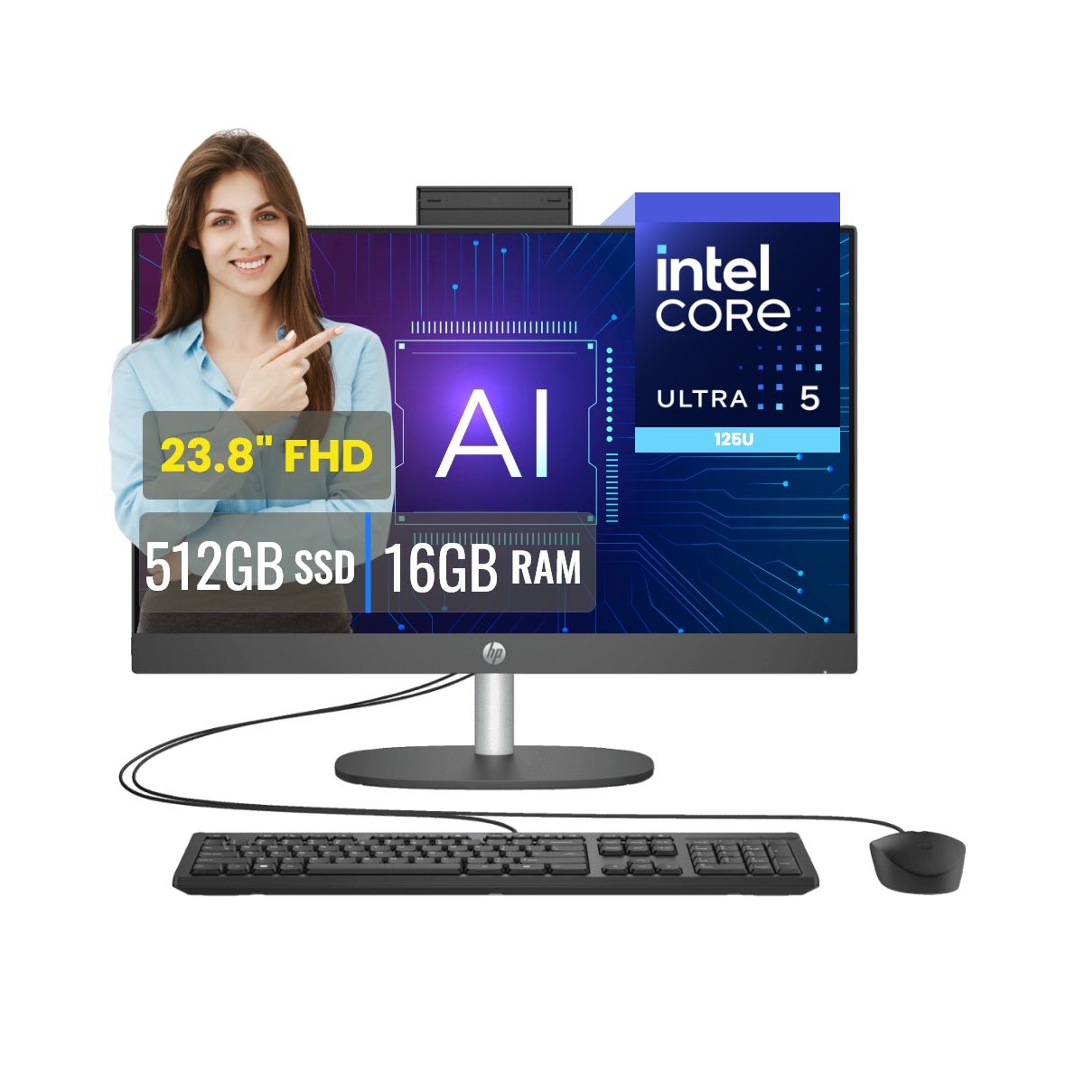 HP - PC AIO HP ProOne 240 G10, 23.8" FHD Intel Ultra 5 125U DDR5 16GB SSD 51GB