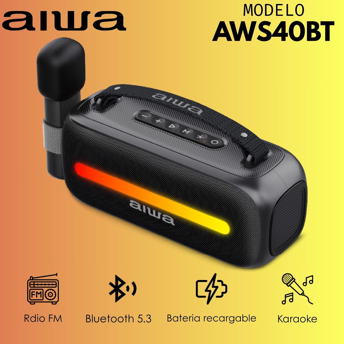 AIWA - Parlante Aiwa Portátil Bluetooth Con Karaoke AWS40BT