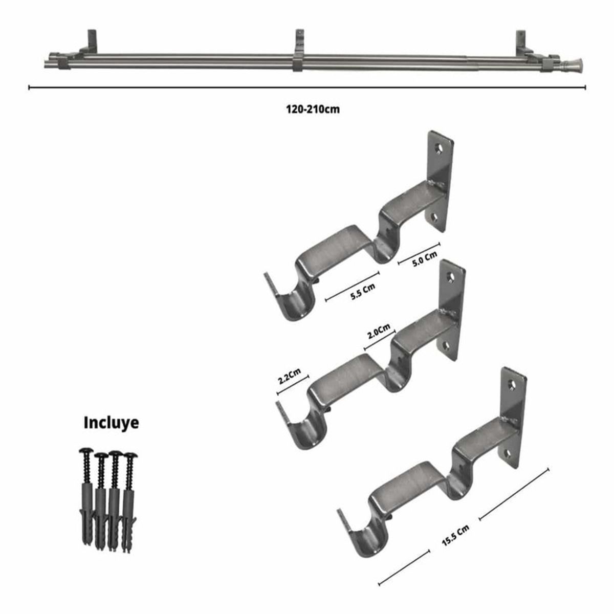 METALHSA - Set Doble Extensible 16/19 Muro 170-320 cm Bola Satín