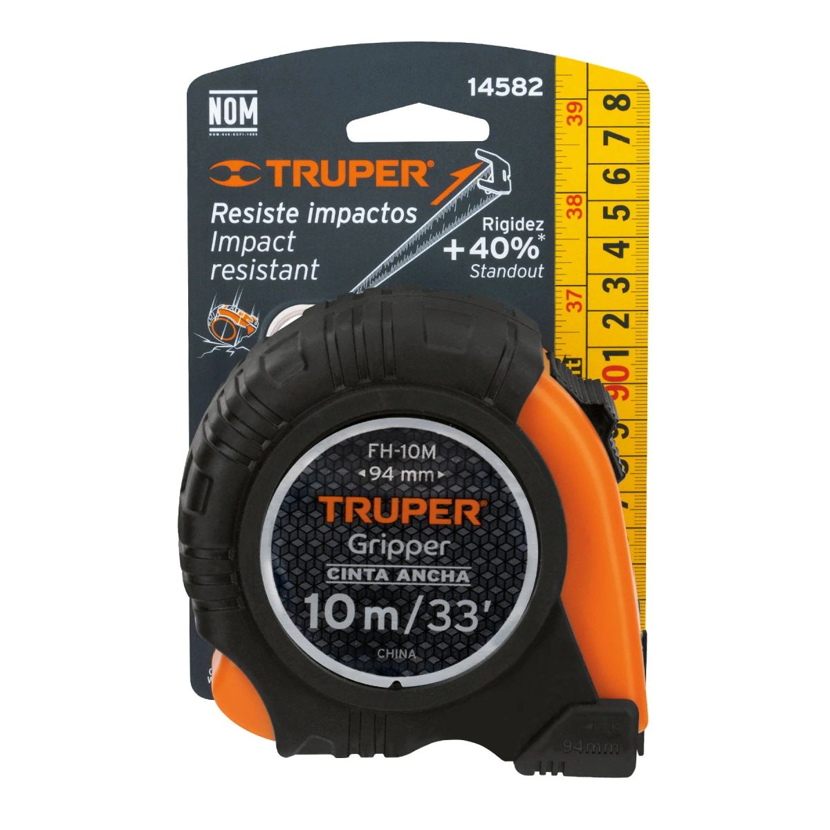 TRUPER - Flexómetro Gripper contra impactos 10 m cinta 32 mm, TRUPER - 14582