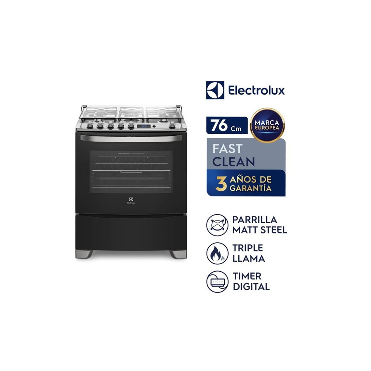 Electrolux - Cocina Freestanding Electrolux A Gas 5 Quemadores Triple Llama 76USR