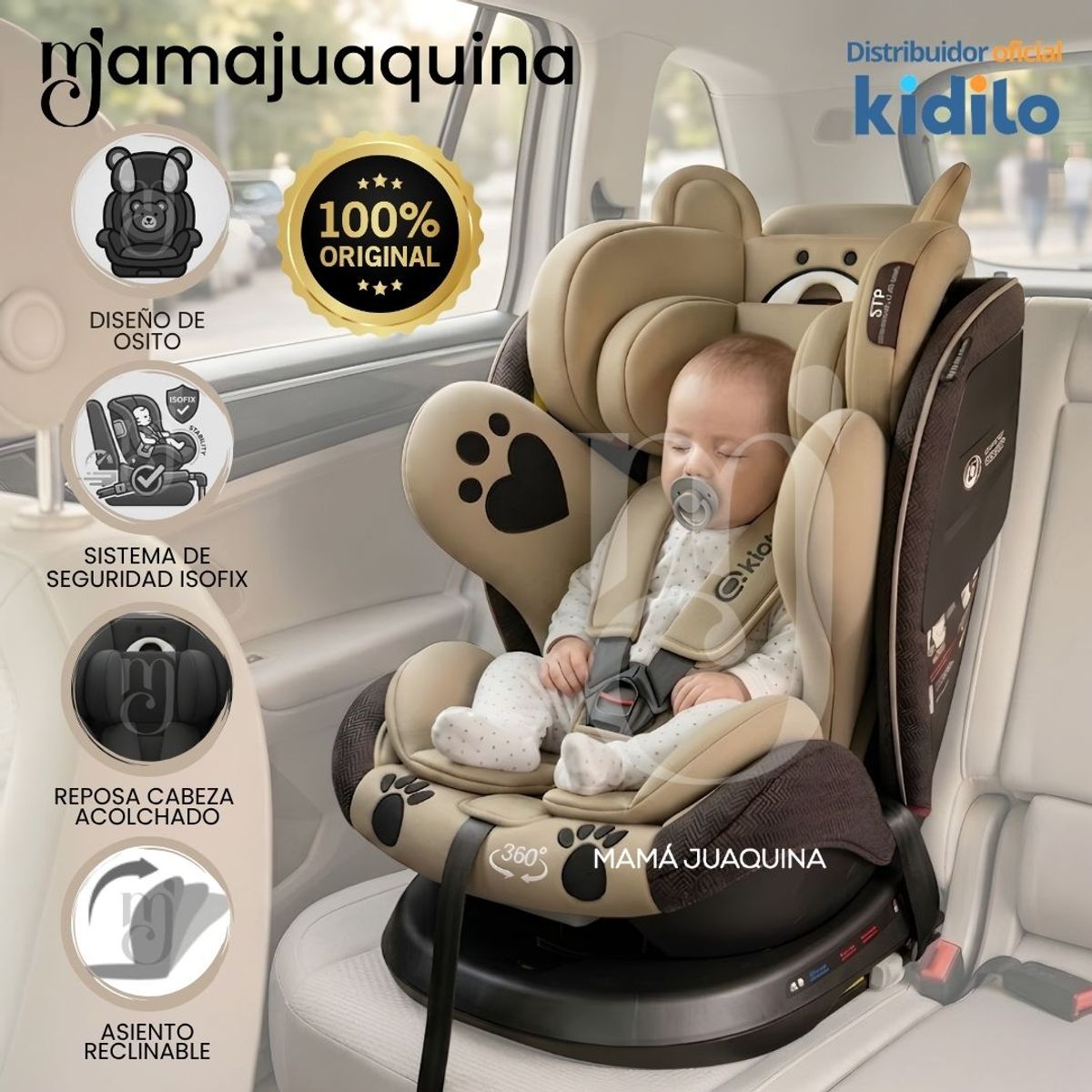 BABY - Silla de Auto para bebés Kidilo «COCO» Giratoria 360° Beige