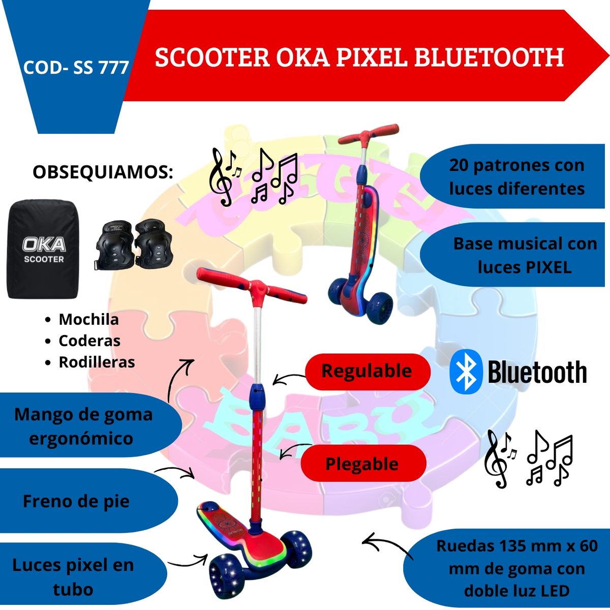 OKA - SCOOTER OKA PIXEL BLUETOOTH INCLUYE KIT DE PROTECCION