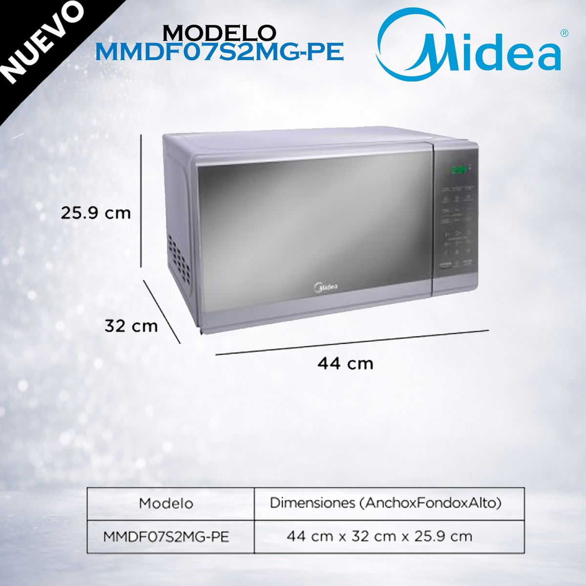 MIDEA - MMDF07S2MG-PE - Horno Microondas 20L Color Gris Puerta Espejo Midea