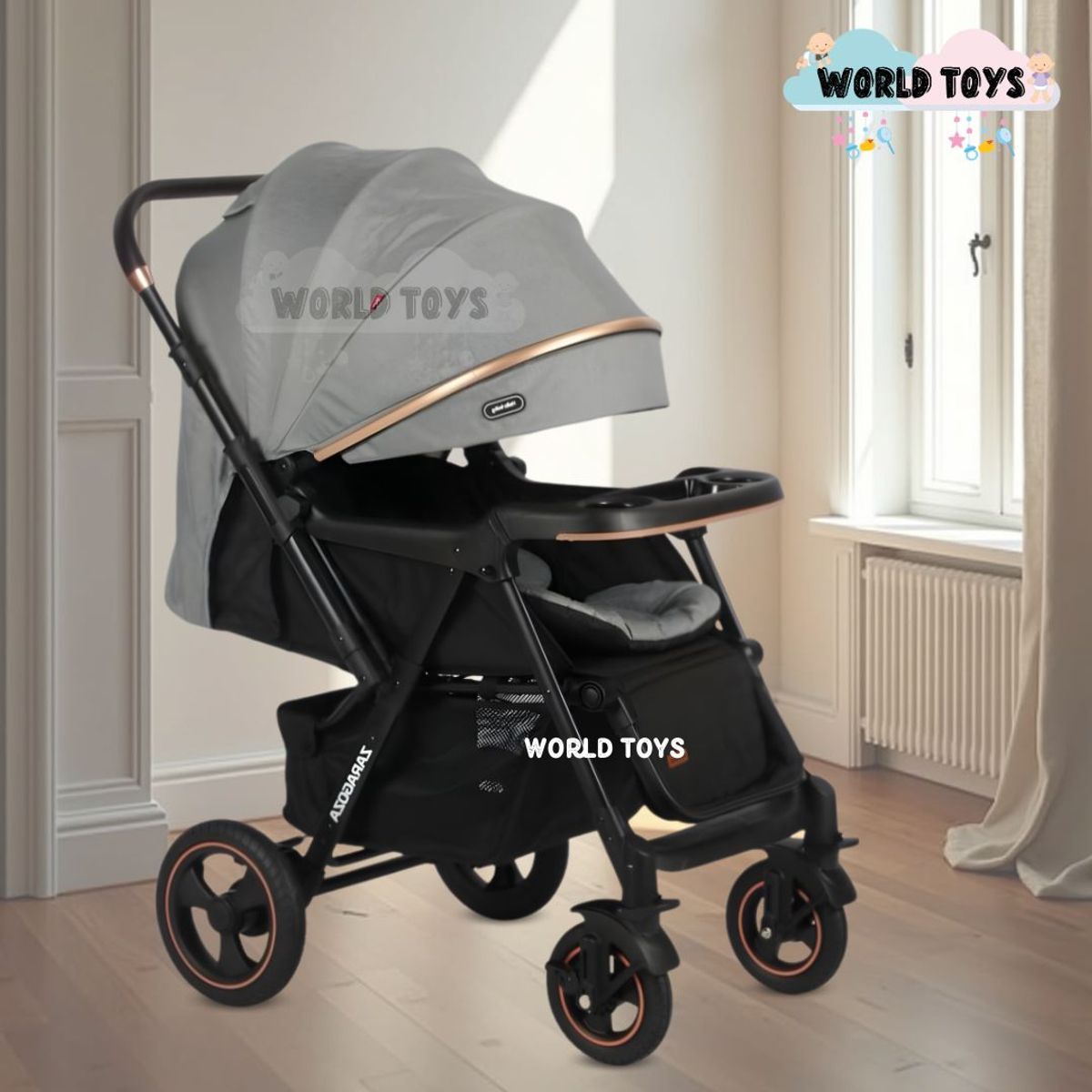 BABY - Coche Cuna de Lujo «ZARAGO» con Mango Reversible Light Gray