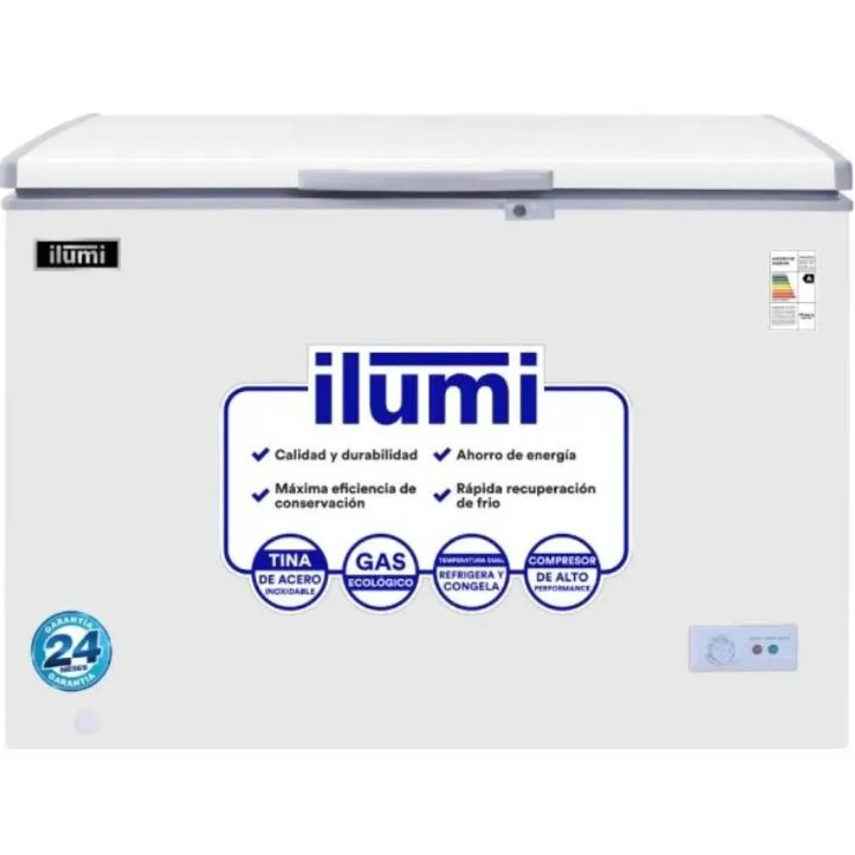 ILUMI - Congelador 340L con tina de Acero Inoxidable TFI-3400WH - Blanco