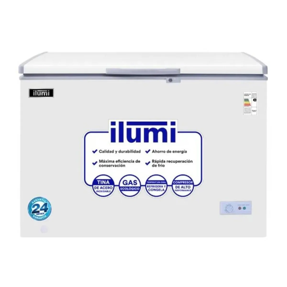 ILUMI - Congelador 340L con tina de Acero Inoxidable TFI-3400WH - Blanco