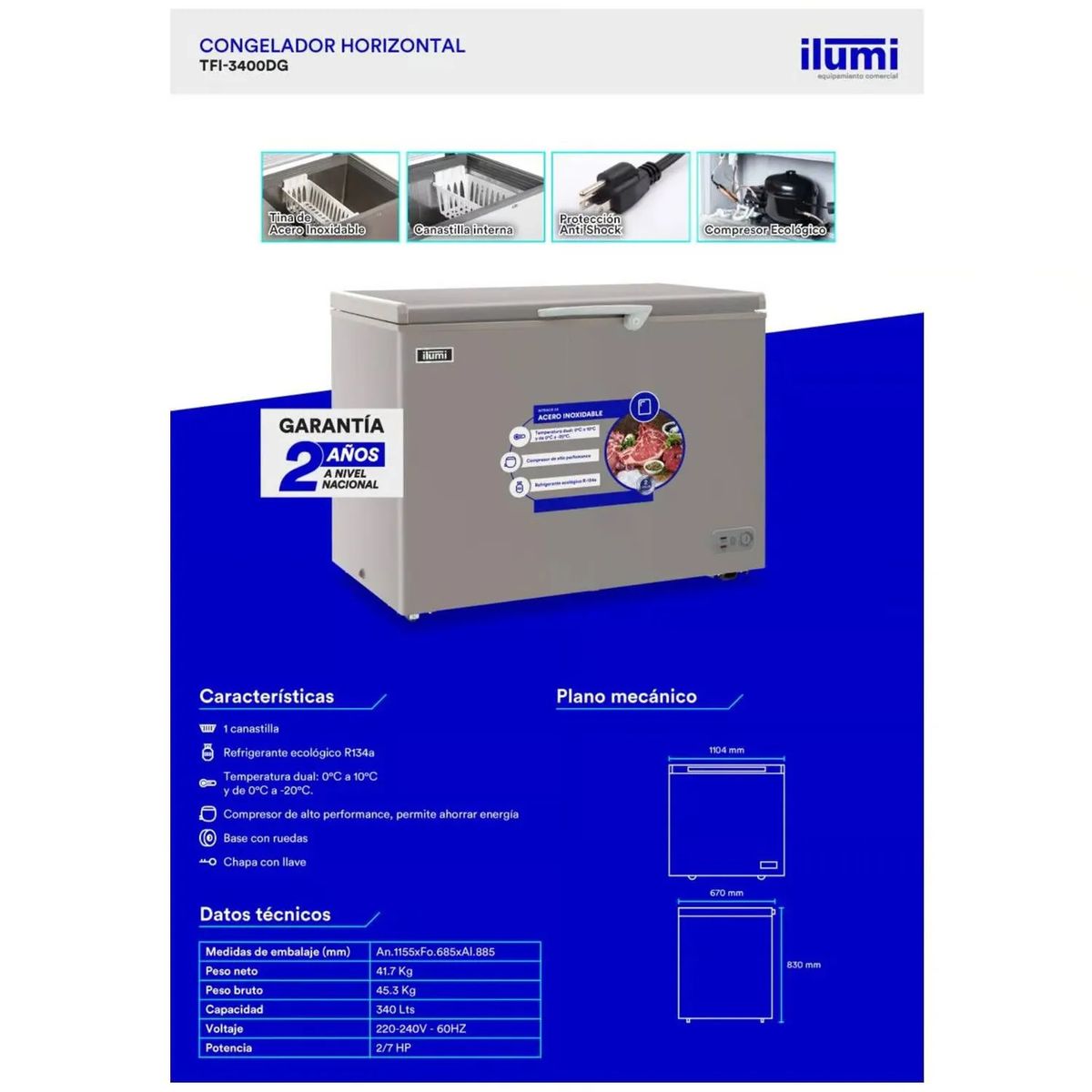 Ilumi - Congeladora Ilumi TFI-3400DG 340 Litros Gris