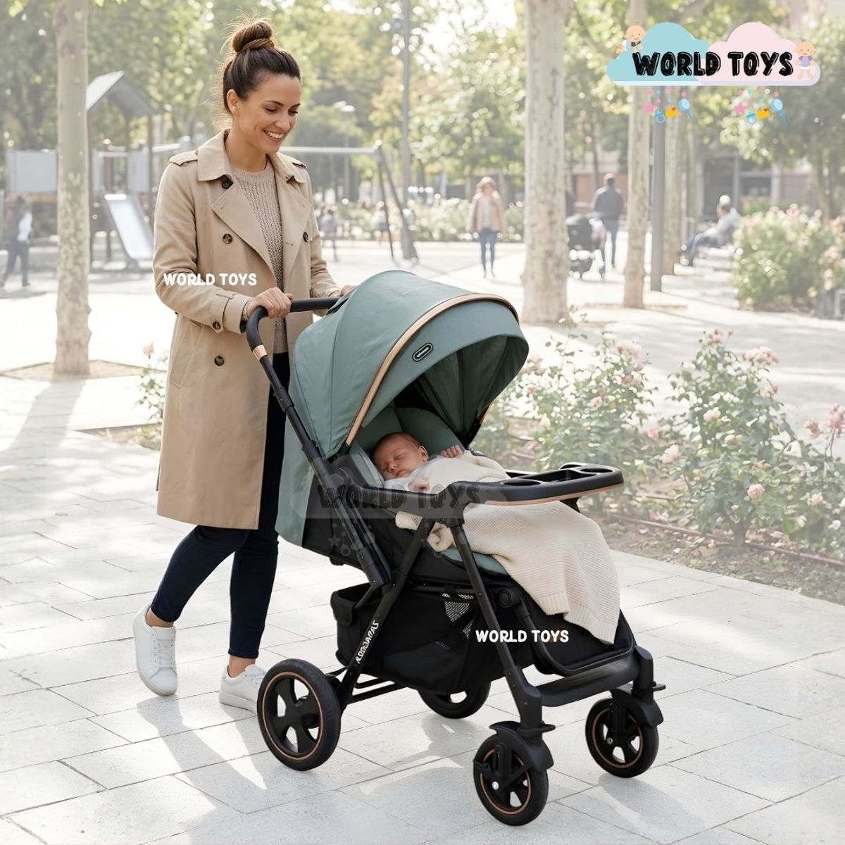 BABY - Coche Cuna de Lujo «ZARAGO» con Mango Reversible Green