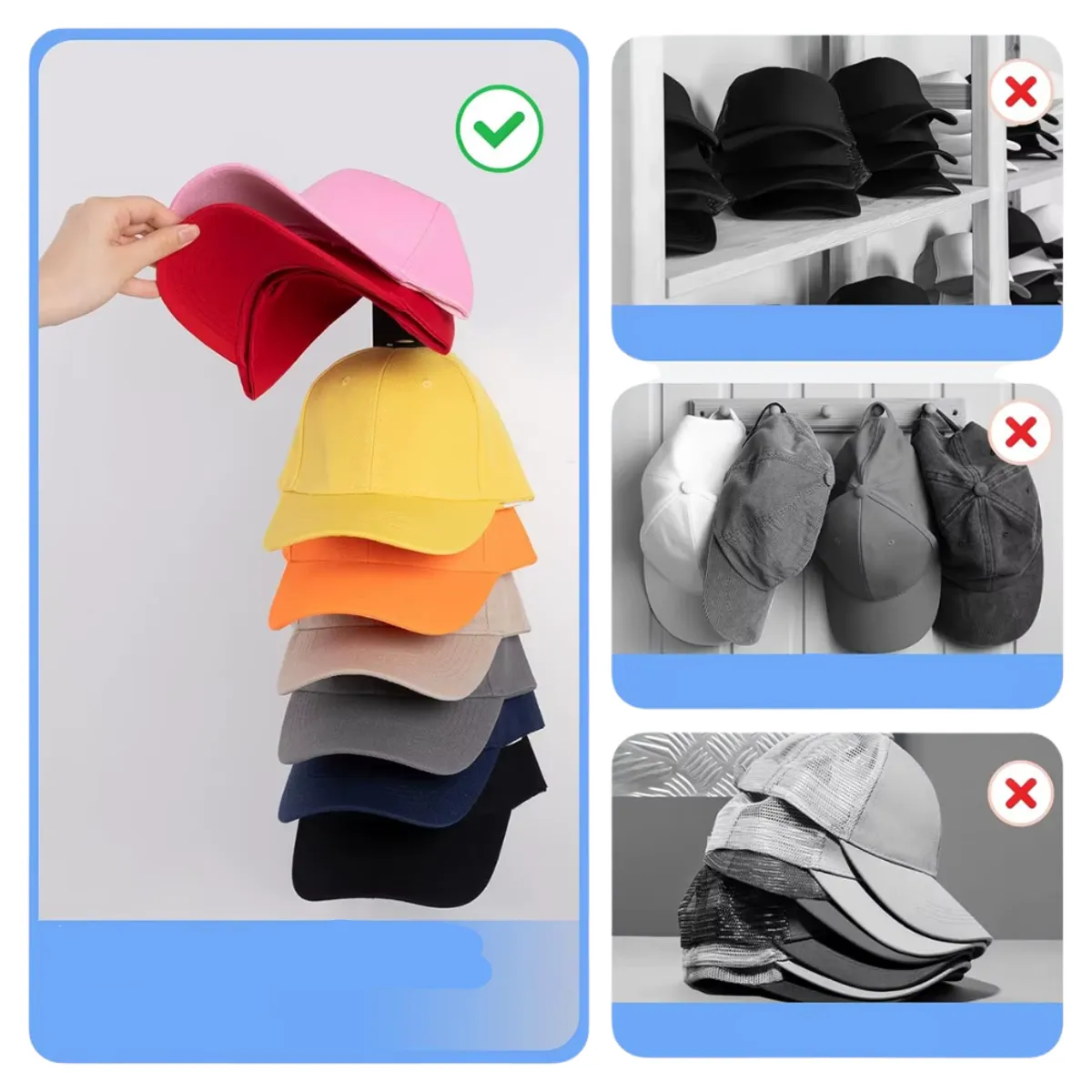 Organizador Colgador de Gorras para Pared Color Aleatorio, marca INSPIRA MARKET - Foto 2