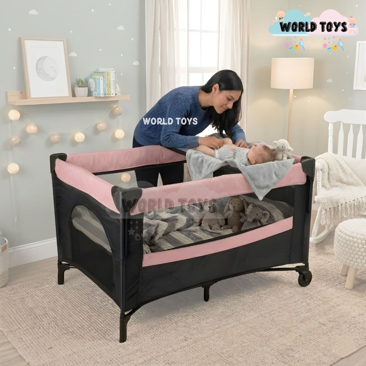Baby - Cuna Corral de Lujo «ROMI» Pink con Colchón