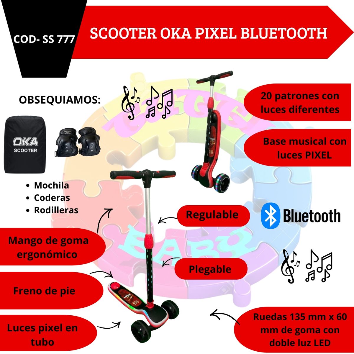 OKA - SCOOTER OKA PIXEL BLUETOOTH INCLUYE KIT DE PROTECCION