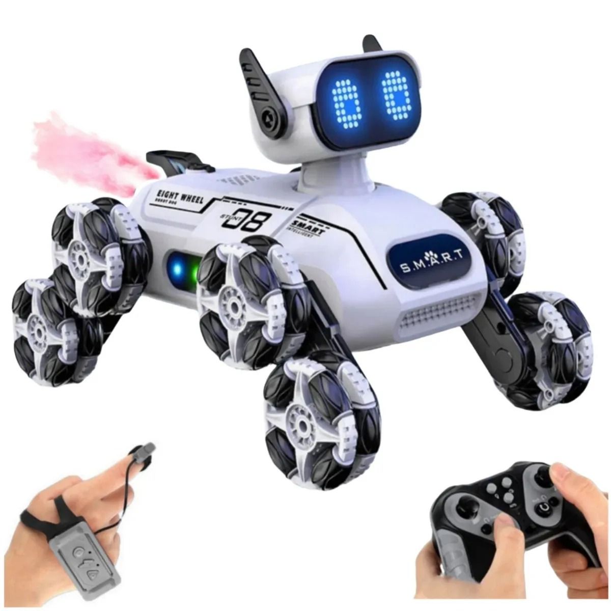 GENERICO - Robot Perro a Control Remoto 8 Ruedas 360° con Luces LED, Musical y Efecto Humo realista