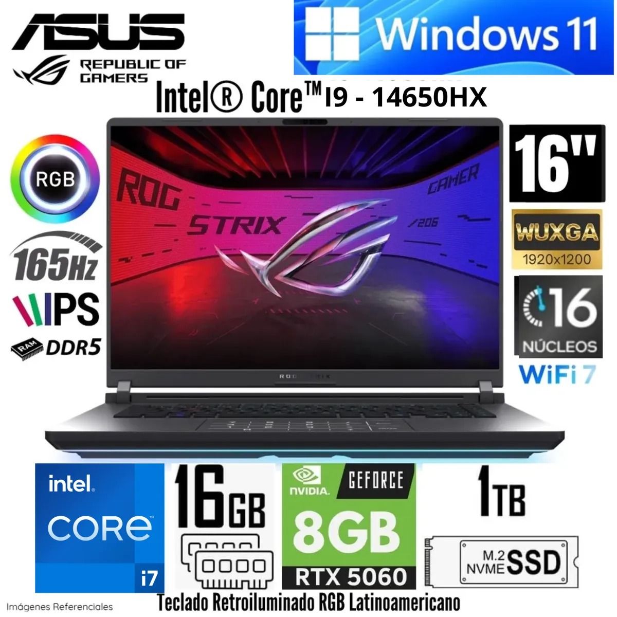 ASUS - Laptop Gamer ASUS ROG STRIX G16 Intel Core i7-14650HX Geforce RTX5060 16GB RAM 1TB SSD 16 WUXGA