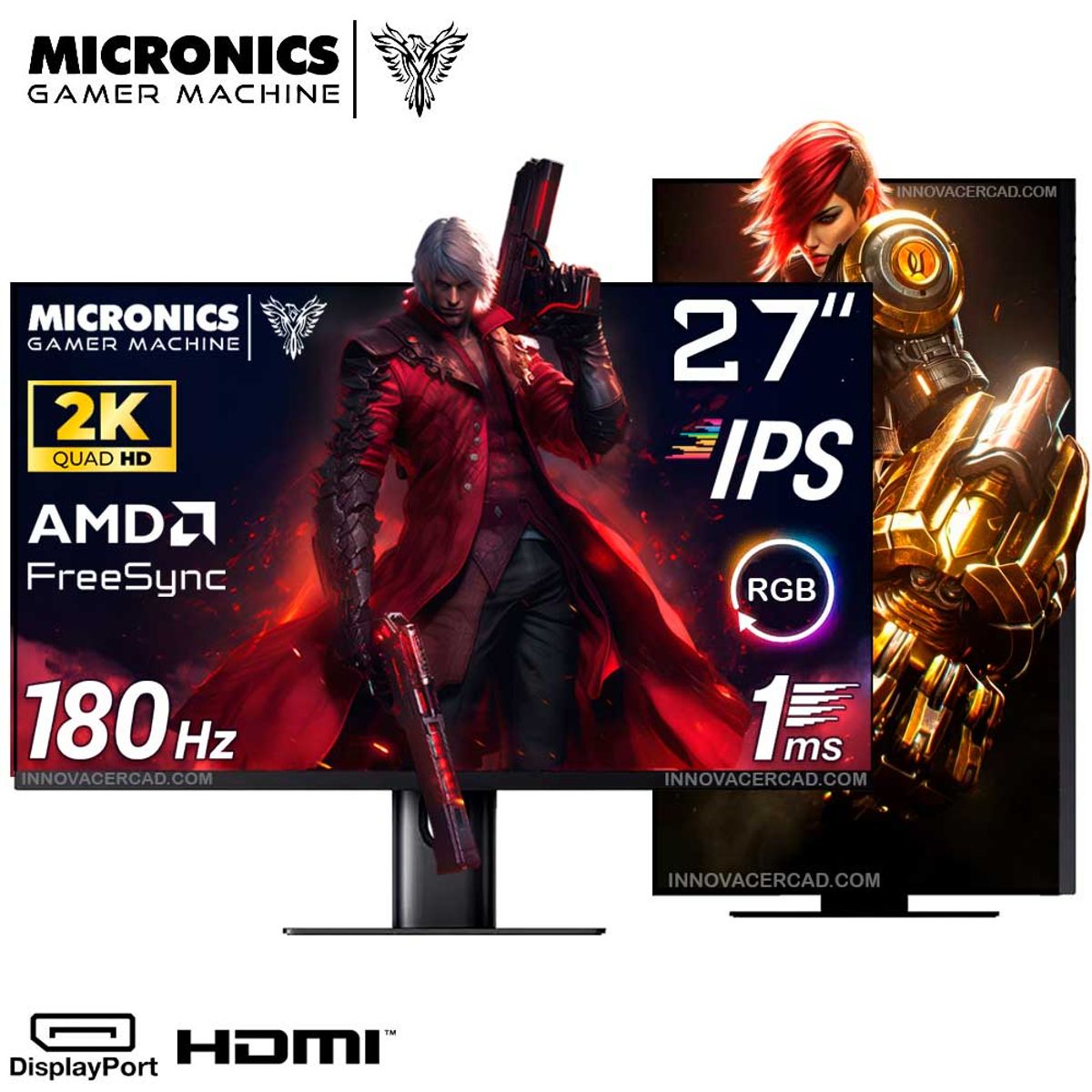 MICRONICS - Monitor Gaming Micronics Matrix 27 IPS, QHD 2560 x 1440, 180HZ, 1MS, AMD FreeSync, RGB, Pivot