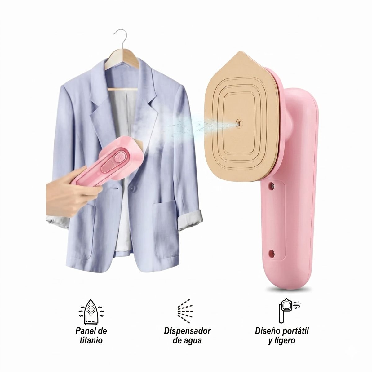 GENERICO - Plancha de Viaje Portátil Rosa Vaporizador Rápido para Ropa Delicada