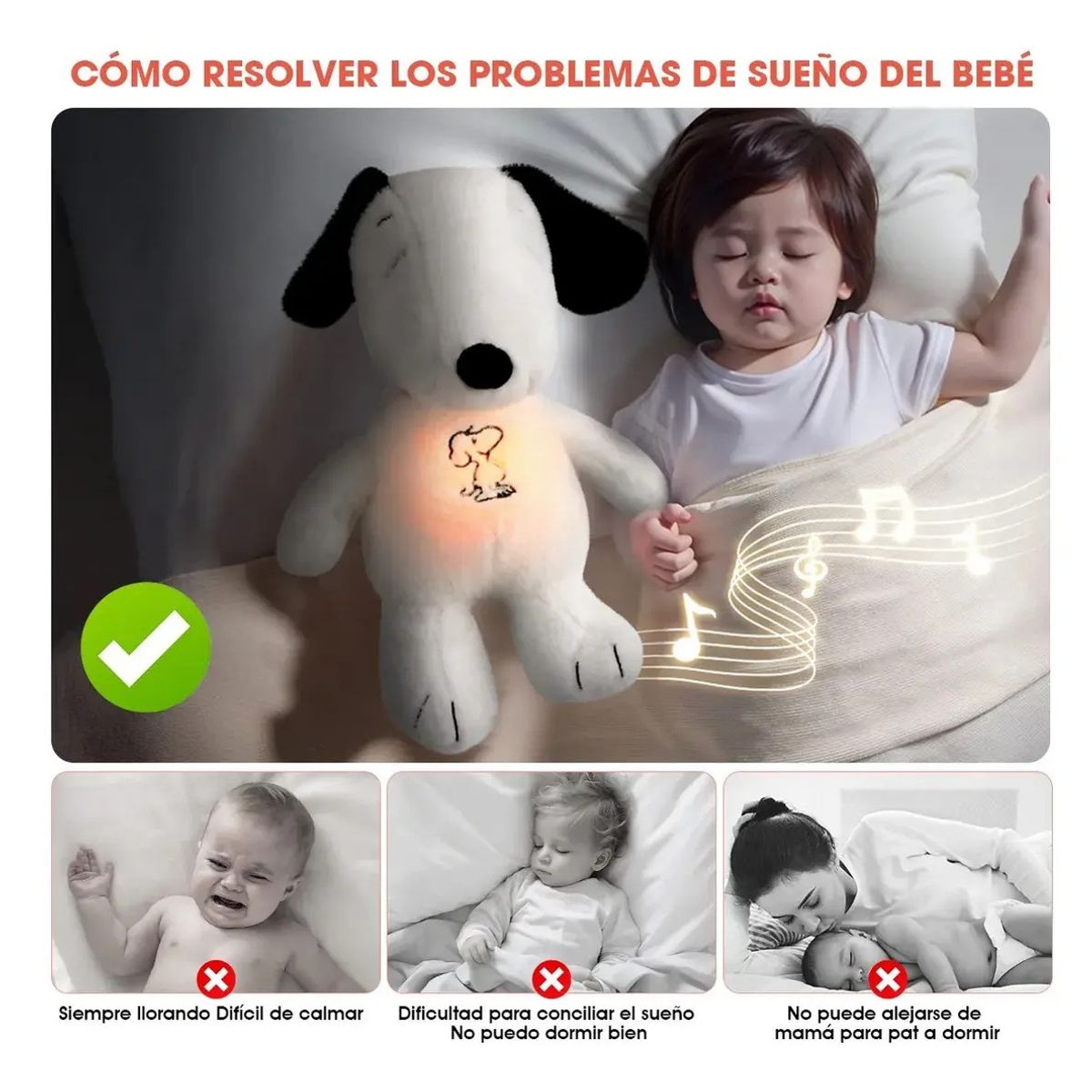 GENERICO - Peluche Snoopy Con Respiración Realista Y Música Iluminada Para Dormir Ajustables En Cuatro Modos
