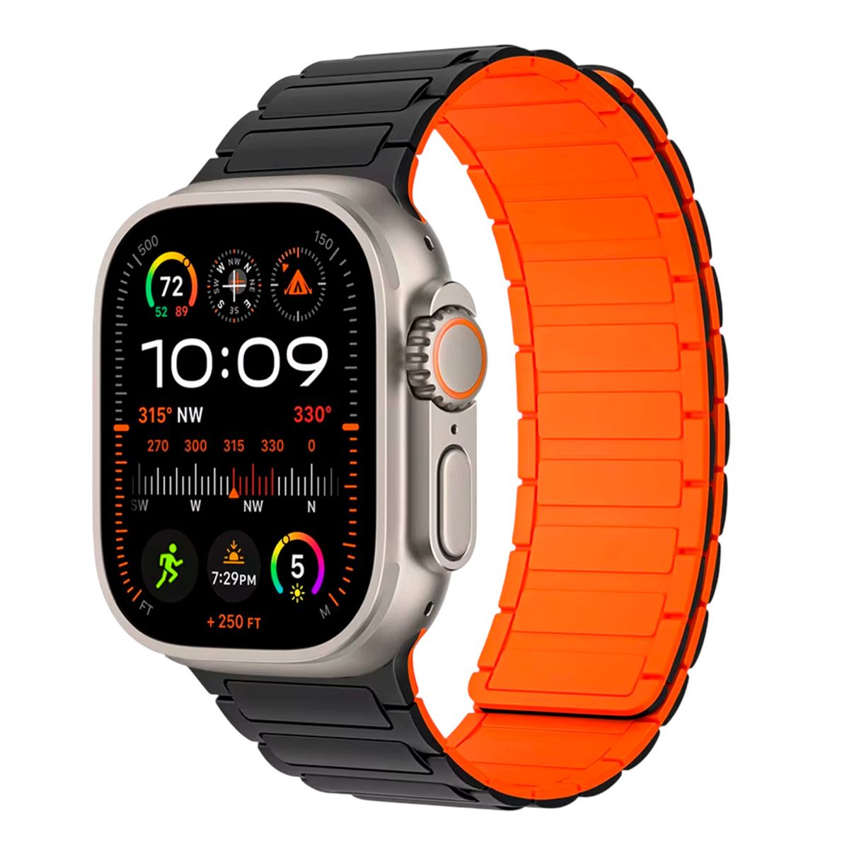 GENERICO - Correa Imantada Bucle Magnético 49mm para Apple Watch Ultra 2 Negro Naranja