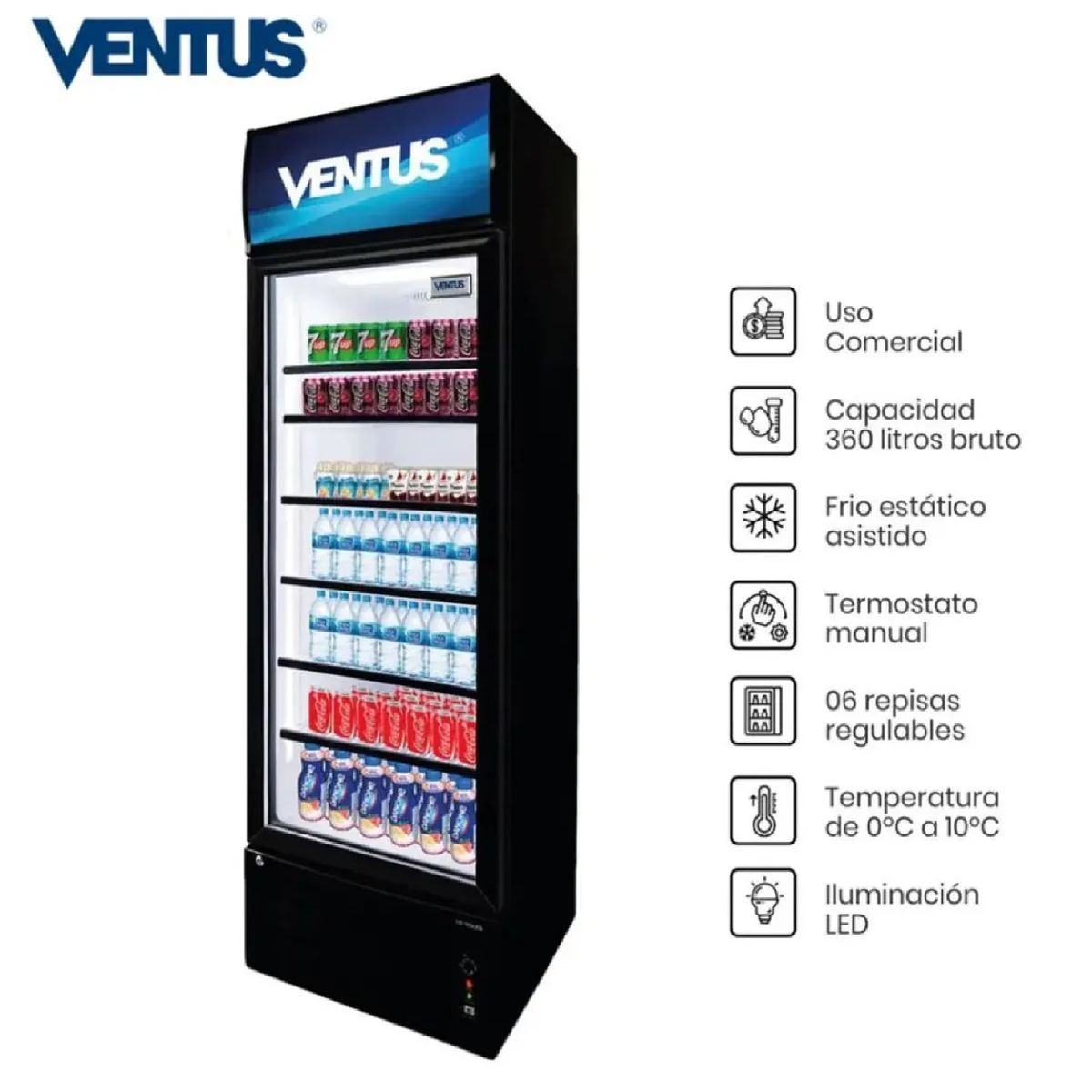 VENUS - Visicooler VENTUS LG-360LED de 1 Puerta 360 Litros