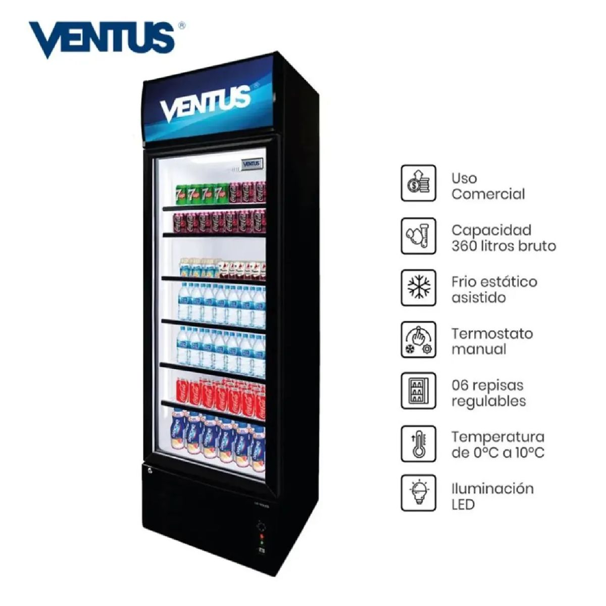VENUS - Visicooler VENTUS LG-360LED de 1 Puerta 360 Litros