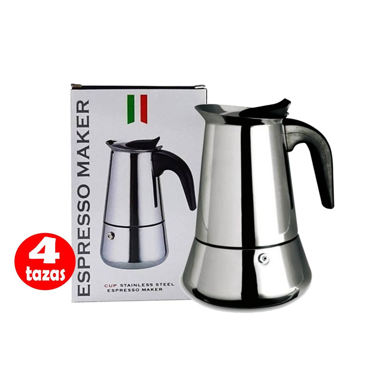 UNIVERSAL - Cafetera Italiana 4 Tazas de Acero Inoxidable Espresso Maker